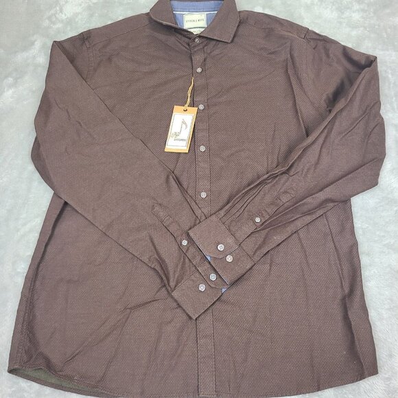 NEW Stitch Note Mens Designer Brown Floral Egyptian Cotton Casual Shirt Sz L NWT - Picture 1 of 9